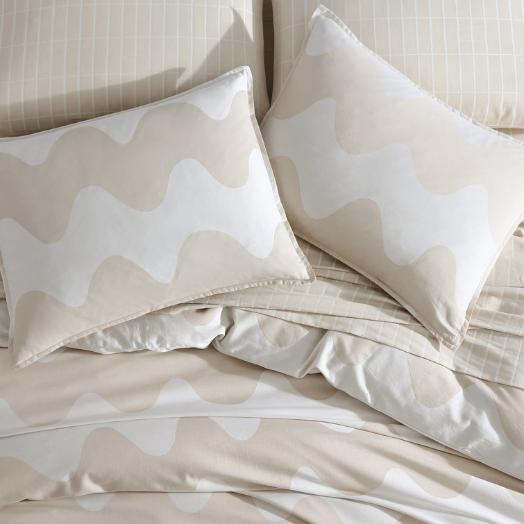 Beige Organic Cotton Jacquard Queen Duvet Cover Set