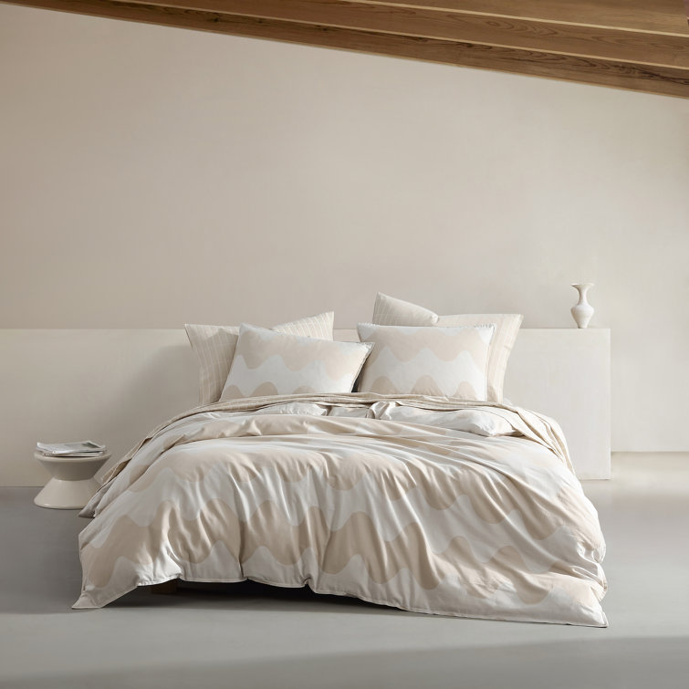Beige Organic Cotton Jacquard Queen Duvet Cover Set