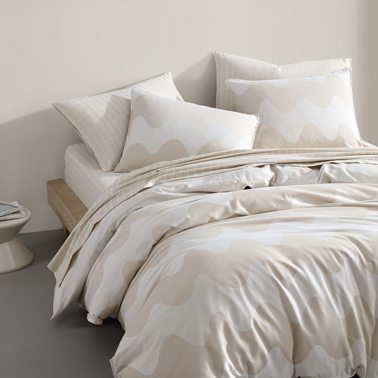 Beige Organic Cotton Jacquard Queen Duvet Cover Set