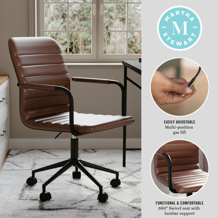 Saddle Brown Faux Leather Swivel Office Chair with Bronze Frame