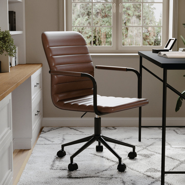 Saddle Brown Faux Leather Swivel Office Chair with Bronze Frame