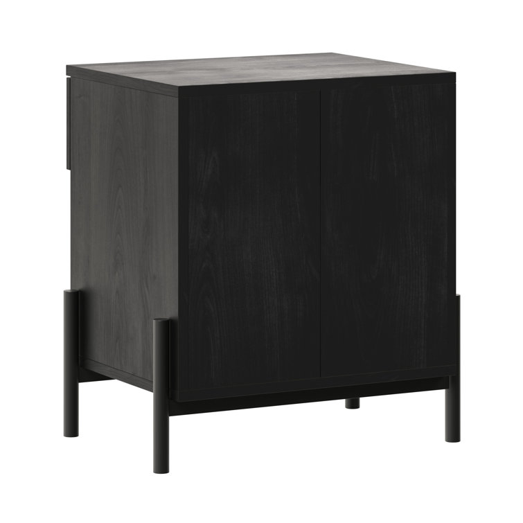 Black Modern 1-Drawer Nightstand with Open Cubby