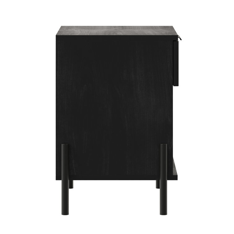 Black Modern 1-Drawer Nightstand with Open Cubby