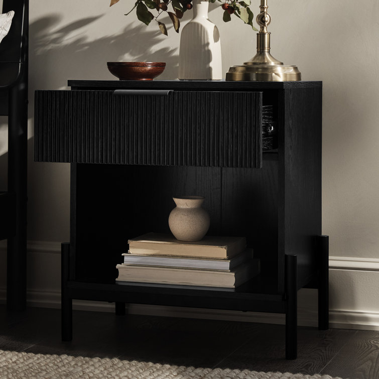 Black Modern 1-Drawer Nightstand with Open Cubby