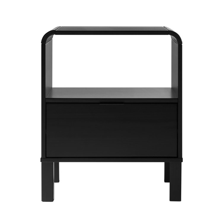 Curved-Top Solid Pine 1-Drawer Nightstand in Black