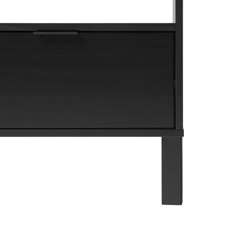 Curved-Top Solid Pine 1-Drawer Nightstand in Black