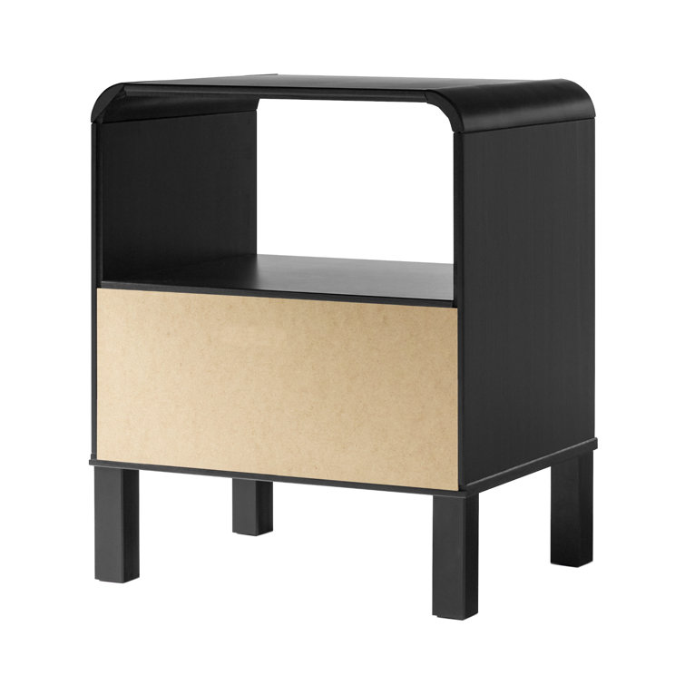 Curved-Top Solid Pine 1-Drawer Nightstand in Black
