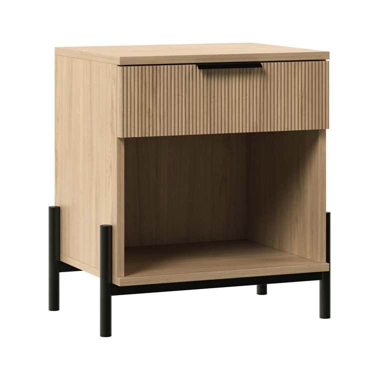 Coastal Oak 1-Drawer Nightstands with Open Cubby, Set of 2