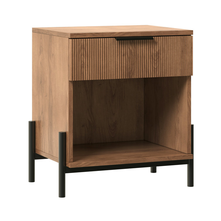 Mocha 1-Drawer Nightstands with Open Cubby, Set of 2