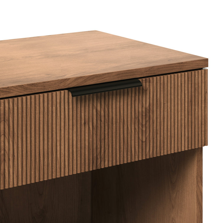 Mocha 1-Drawer Nightstands with Open Cubby, Set of 2