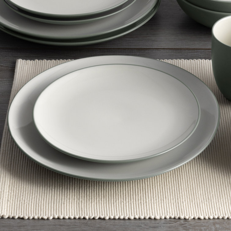 Green and Cream Stoneware Coupe Salad Plates, 8.25" Set of 4