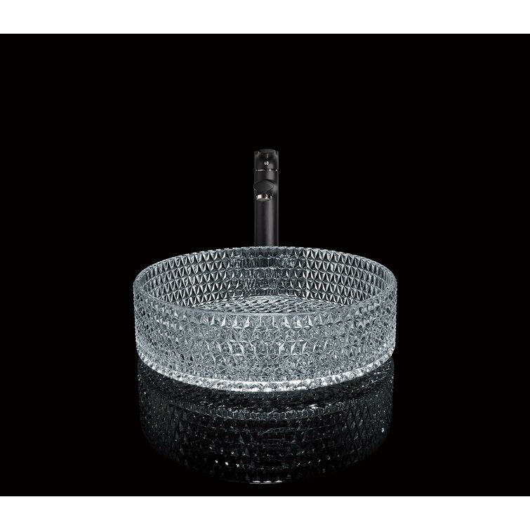 Clear Tempered Glass 16" Circular Bathroom Vessel Sink