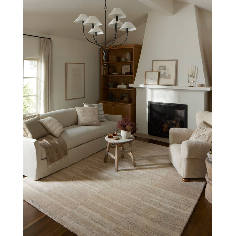 Ivory and Sand Hand-Tufted Wool Rectangular Area Rug 5' x 7'