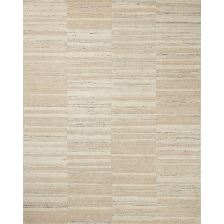 Ivory and Sand Hand-Tufted Wool Rectangular Area Rug 5' x 7'