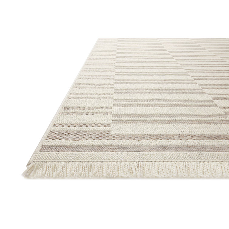 Ivory Geometric Stain-Resistant Synthetic Area Rug Sample