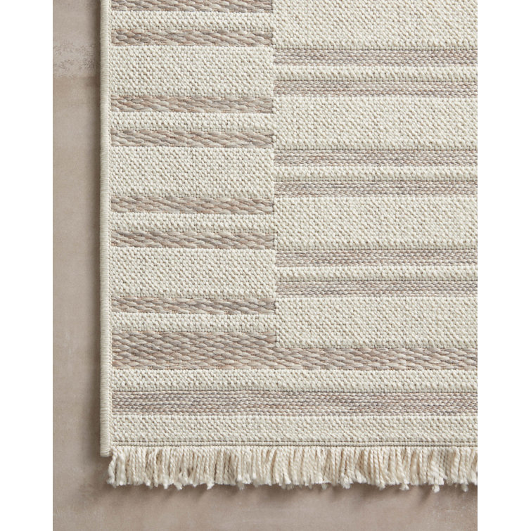 Ivory Geometric Stain-Resistant Synthetic Area Rug Sample