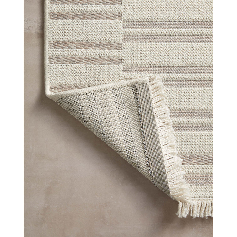 Ivory Geometric Stain-Resistant Synthetic Area Rug Sample