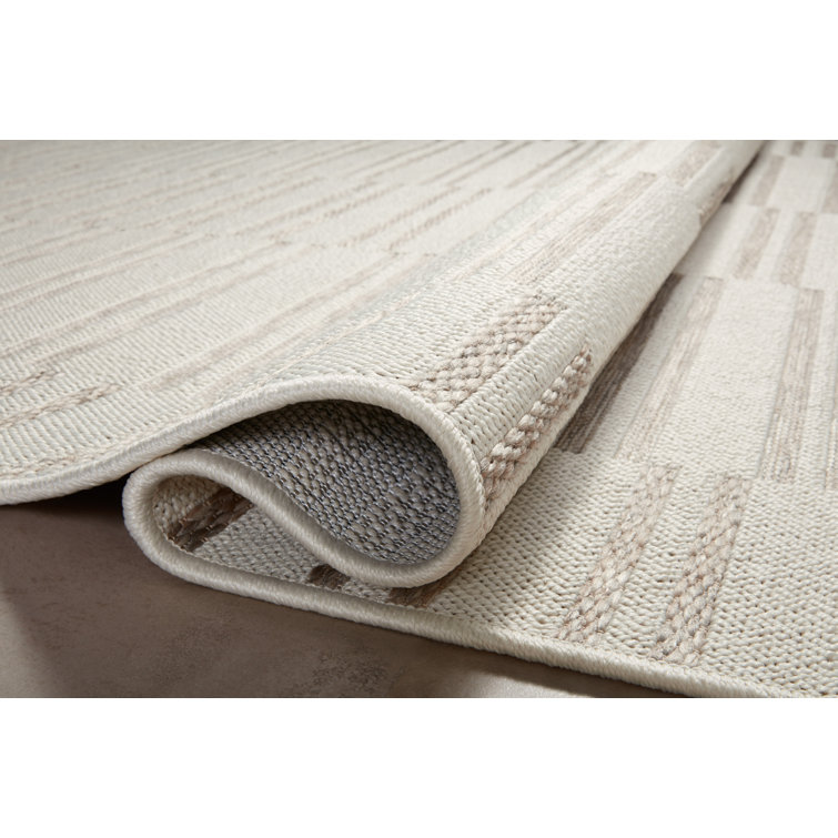 Ivory Geometric Stain-Resistant Synthetic Area Rug Sample