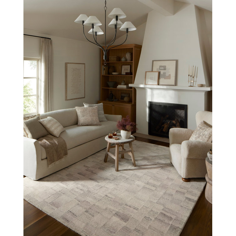 Ivory and Silver Hand-Tufted Wool 5' x 7' Area Rug