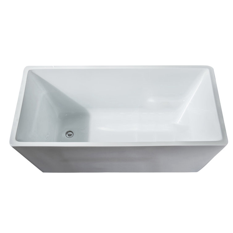 White Acrylic Rectangular Freestanding Soaking Bathtub, 44"
