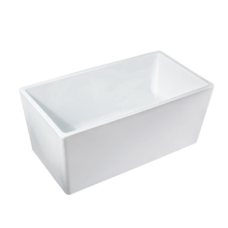 White Acrylic Rectangular Freestanding Soaking Bathtub, 44"