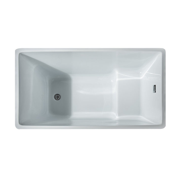 White Acrylic Rectangular Freestanding Soaking Bathtub, 44"