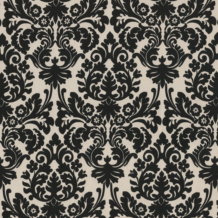 Elegant Damask Black and Off-White Outdoor Wicker Chair Cushion Set