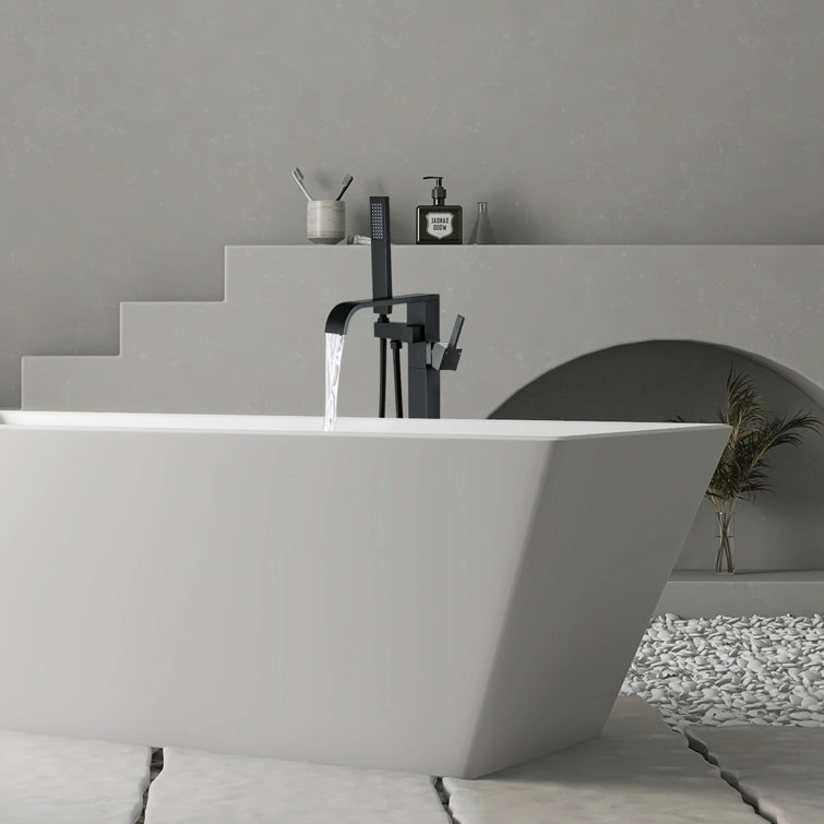 Matte Black Brass Floor-Mounted Freestanding Tub Filler