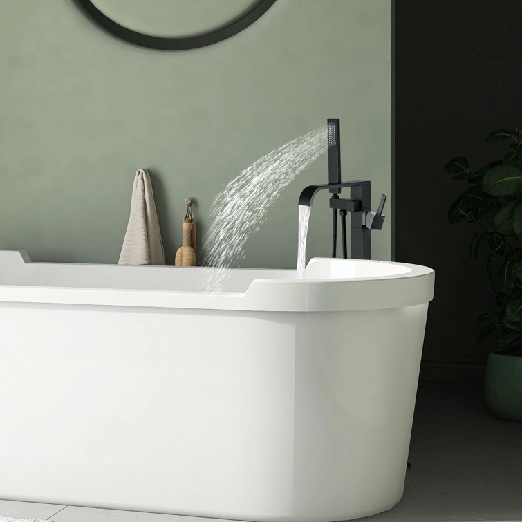Matte Black Brass Floor-Mounted Freestanding Tub Filler