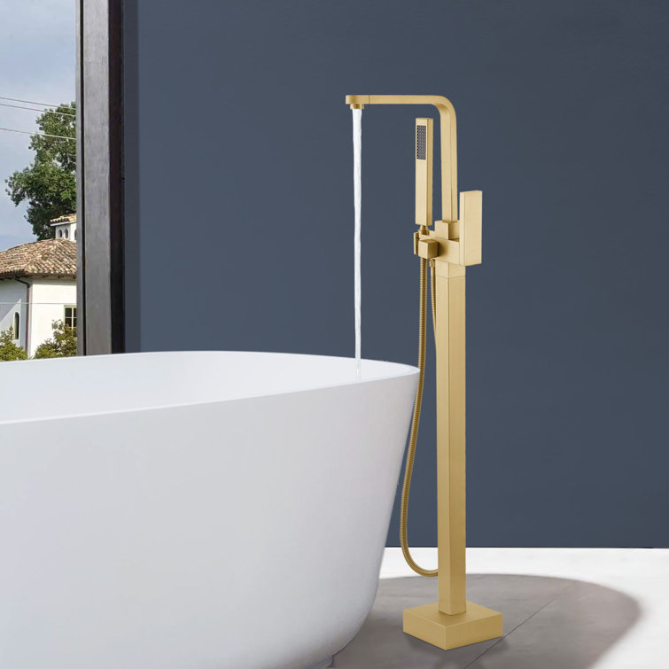Brushed Brass Freestanding Tub Faucet with Hand Shower