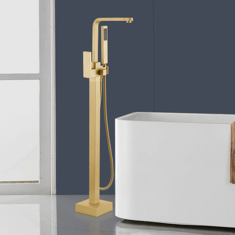 Brushed Brass Freestanding Tub Faucet with Hand Shower