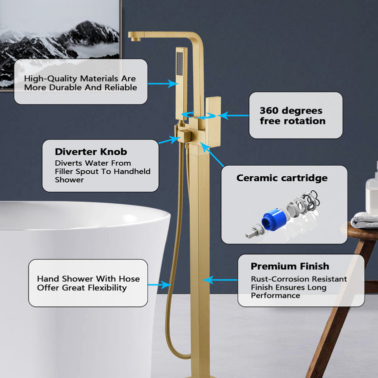 Brushed Brass Freestanding Tub Faucet with Hand Shower