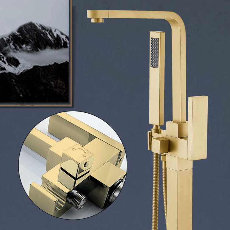 Brushed Brass Freestanding Tub Faucet with Hand Shower