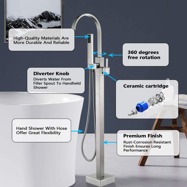 PENGFANG WORLDWIDE LLC P016BNTF Single Handle Floor Mounted Tub Faucet with Handshower