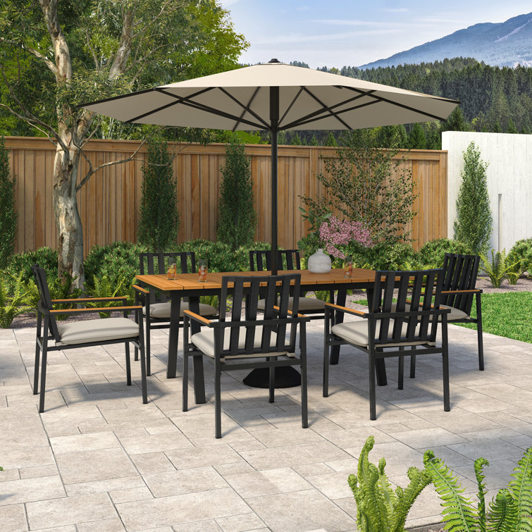 Black Powder Coated Aluminum Outdoor Dining Chairs with Beige Cushions