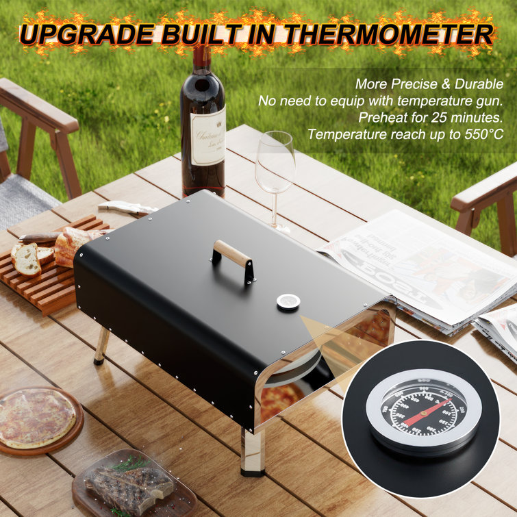 16'' Black Stainless Steel Outdoor Gas Pizza Oven with Rotating Stone