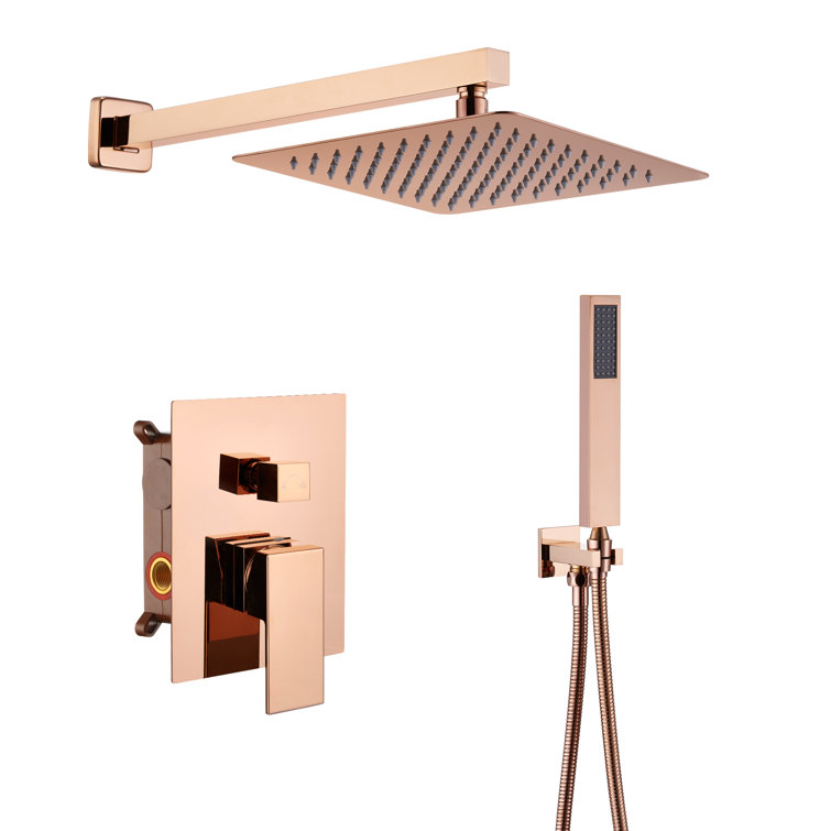 Rose Gold 10-Inch Square Rainfall Shower System with Handheld