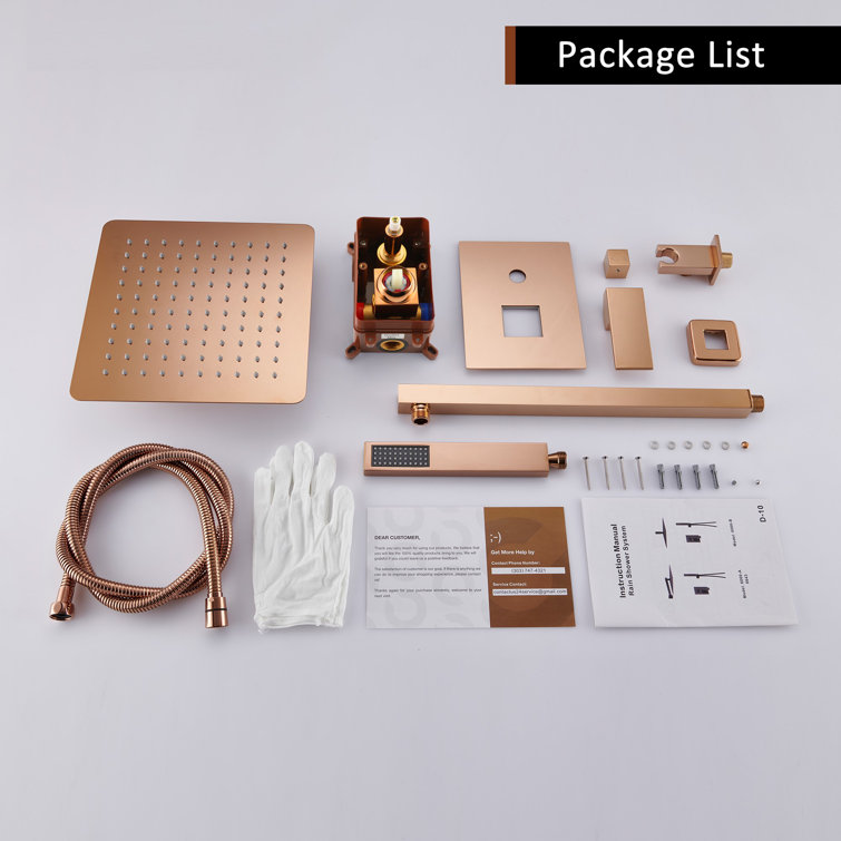Rose Gold 10-Inch Square Rainfall Shower System with Handheld