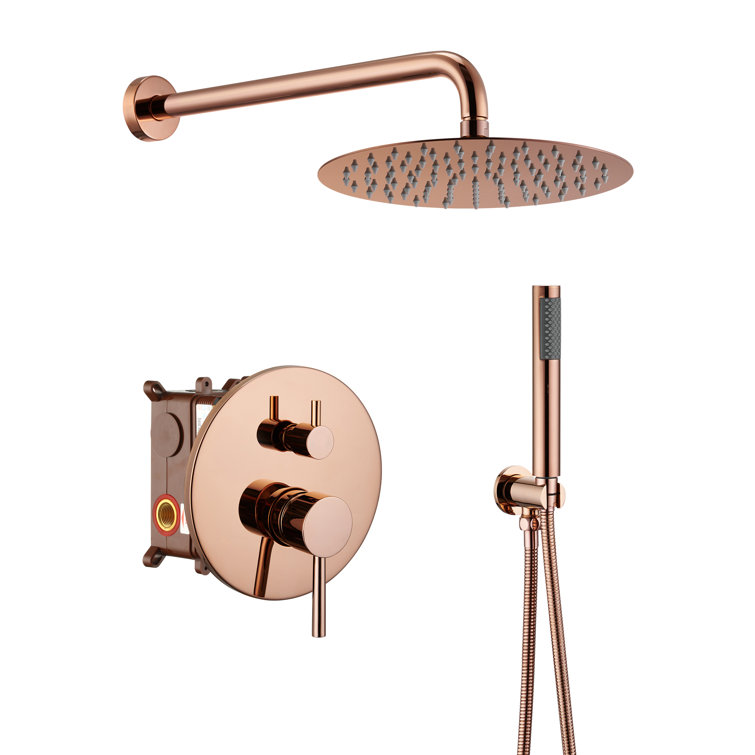 Rose Gold Wall Mounted Rain Shower System with Handheld