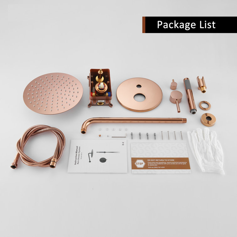 Rose Gold Wall Mounted Rain Shower System with Handheld