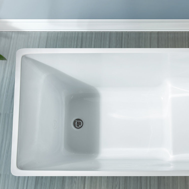 White Acrylic Rectangular Freestanding Soaking Bathtub, 44"