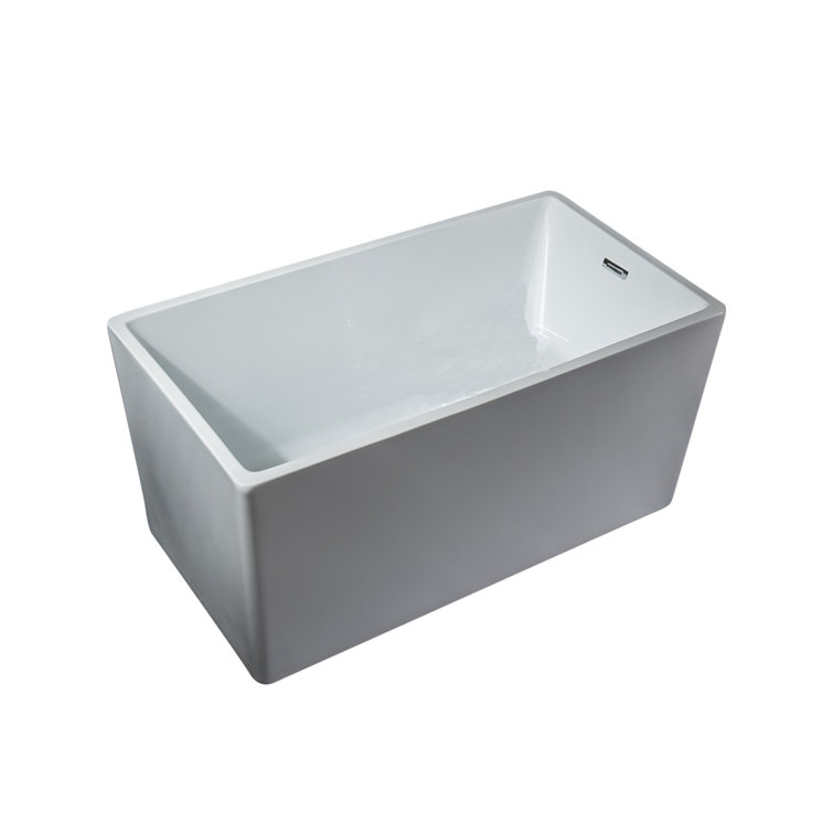 White Acrylic Rectangular Freestanding Soaking Bathtub, 44"