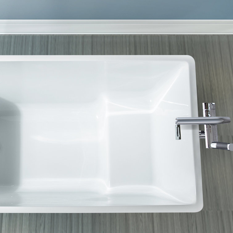 White Acrylic Rectangular Freestanding Soaking Bathtub, 44"