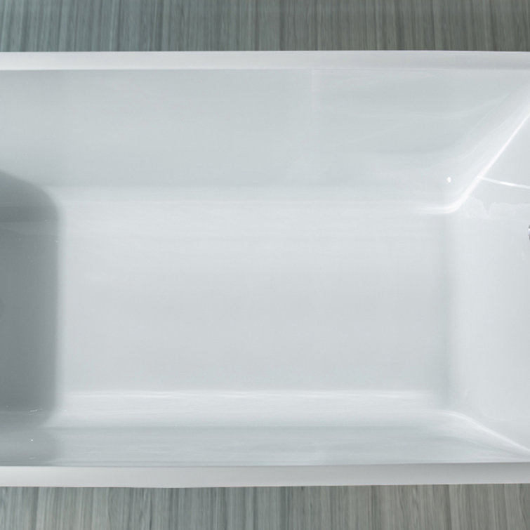 White Acrylic Rectangular Freestanding Soaking Bathtub, 44"