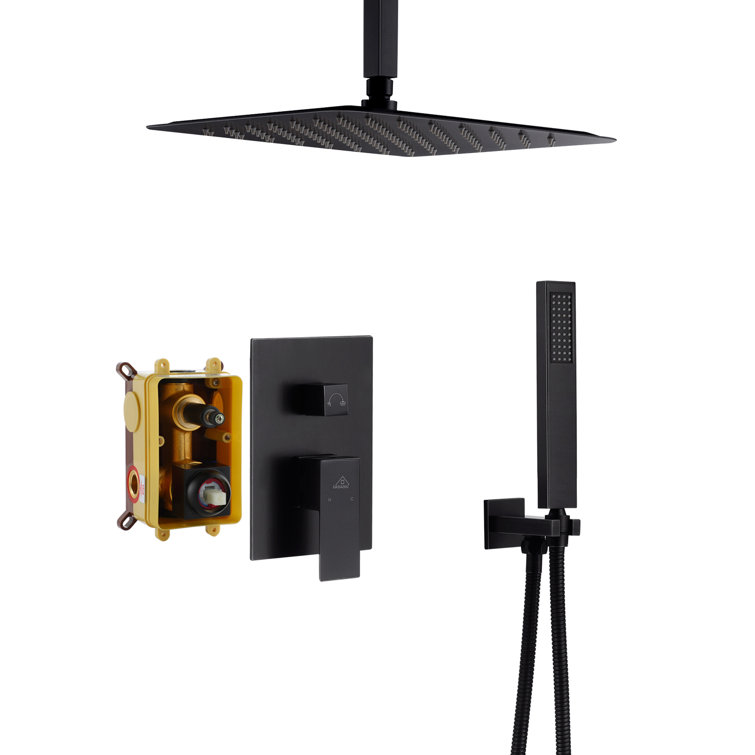 Large Matte Black Dual Square Ceiling Mounted Rain Shower System