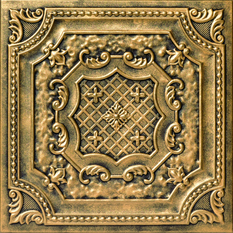 Antique Brass Faux Tin Glue-Up Ceiling Tile Set