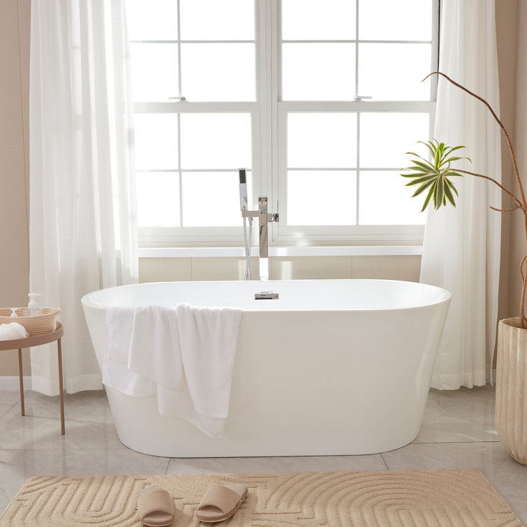 White Acrylic Freestanding Soaking Bathtub, 59"