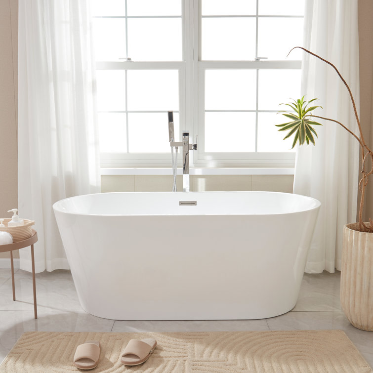 White Acrylic Freestanding Soaking Bathtub, 59"