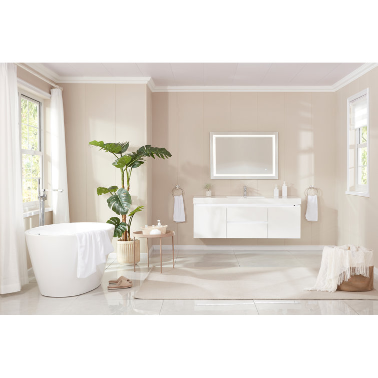White Acrylic Freestanding Soaking Bathtub with Chrome Drain
