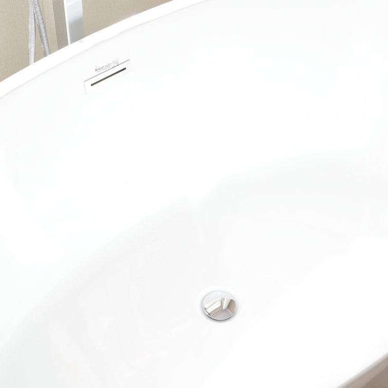 White Acrylic Freestanding Soaking Bathtub with Chrome Drain
